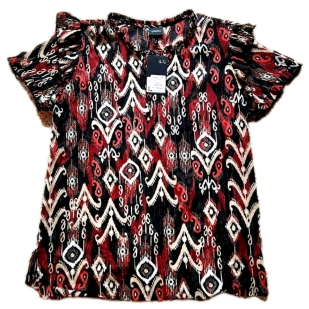 NWT Ulla Popken Mixed Paisley Print Ruffle Sleeve Blouse Size 14 - Picture 1 of 13
